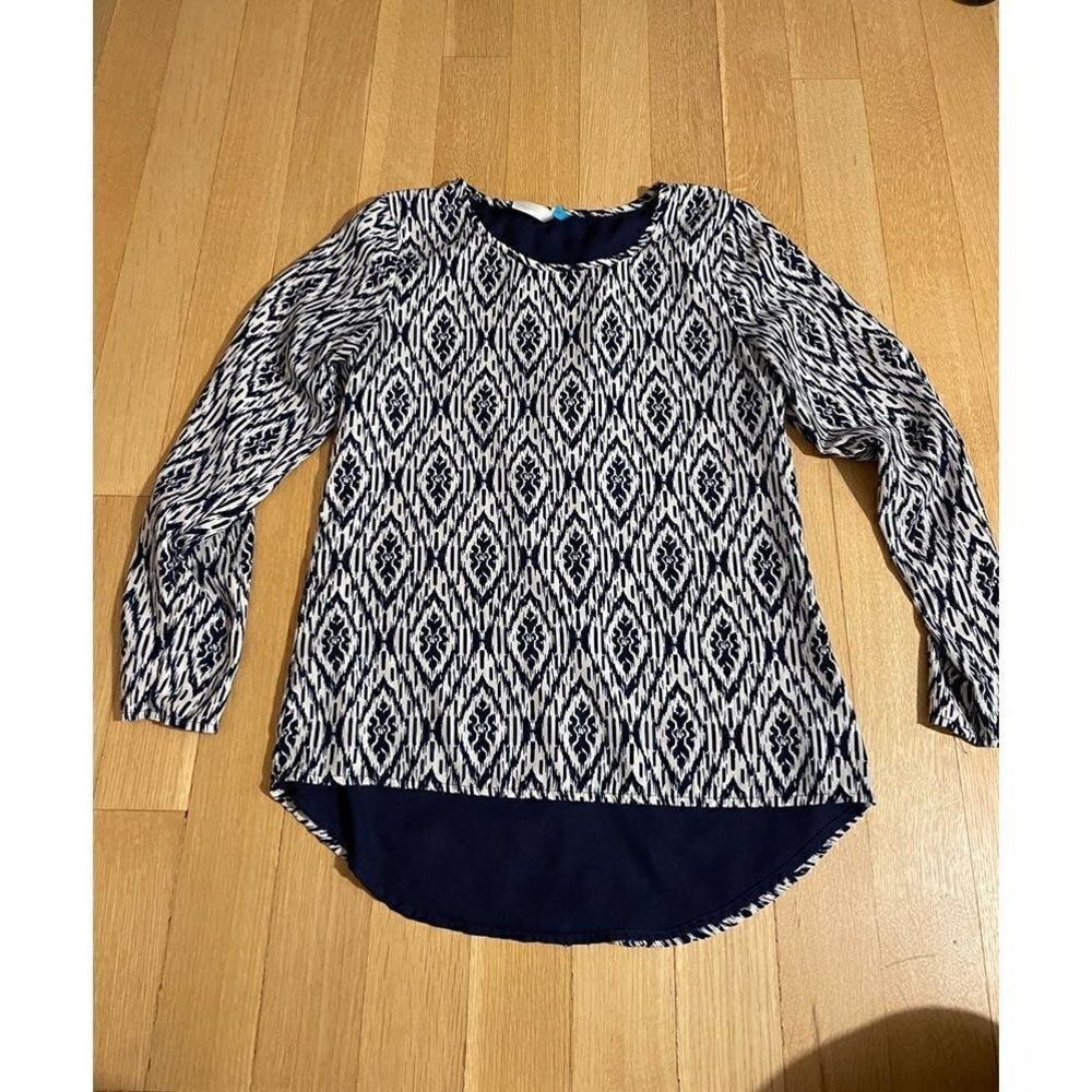 Ikat Blue printed long sleeve blouse Hello Miss S